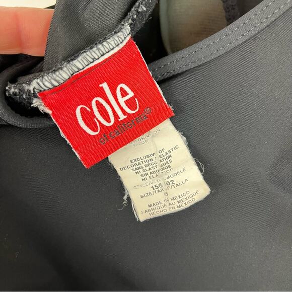 Cole of California Black One-Piece Swimsuit Asymmetrical Mesh Design White Trim - Picture 5 of 6